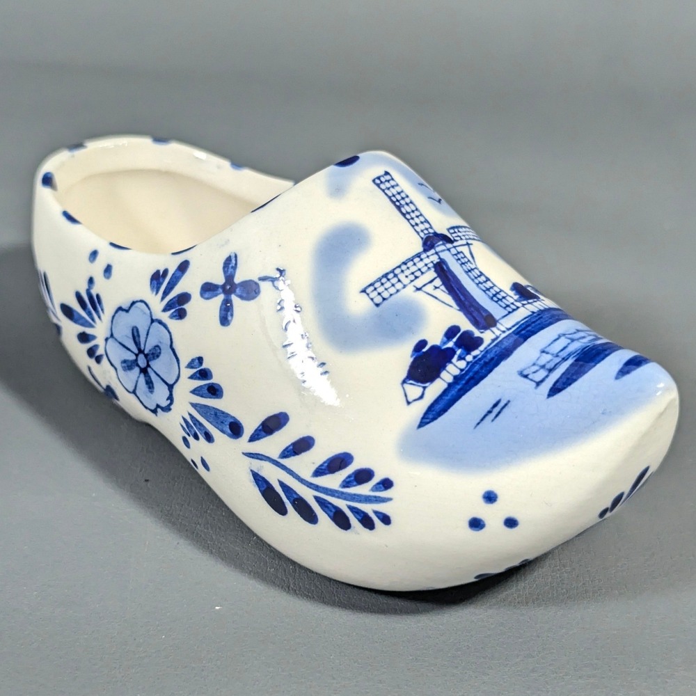 Delft Blue Hand Painted Ceramic Clog Dutch Windmill Figurine Holland TS Design